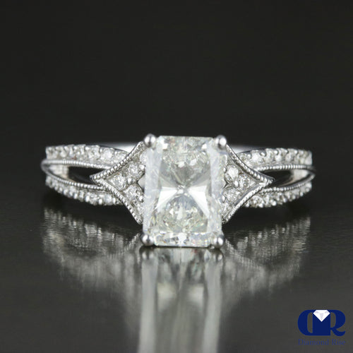 1.47 Carat Radiant Cut Diamond Engagement Ring In 18K White Gold