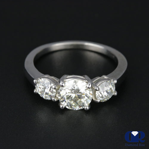 1.90 Carat Round Cut Diamond Three Stone Engagement Ring In Platinum