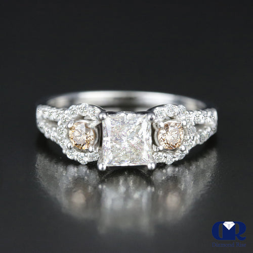 1.55 Carat princess Cut Diamond Split Shank Engagement Ring In 14K White Gold