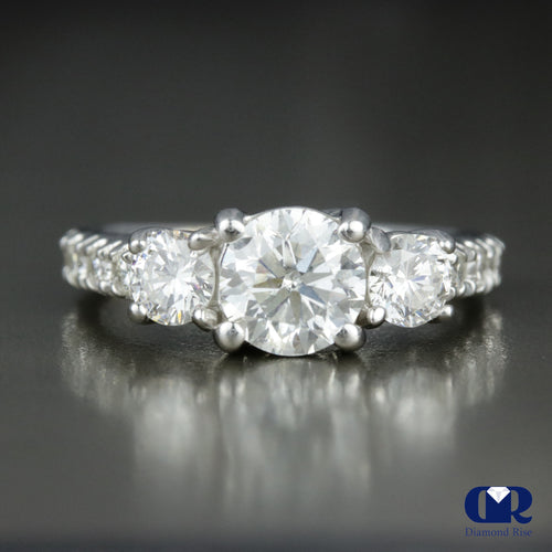 1.82 Carat Round Cut Diamond Three Stone Engagement Ring In 14K White Gold