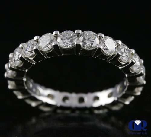Women's Round Diamond Eternity Shared Prong Setting Wedding Band Anniversary Ring 14K White Gold