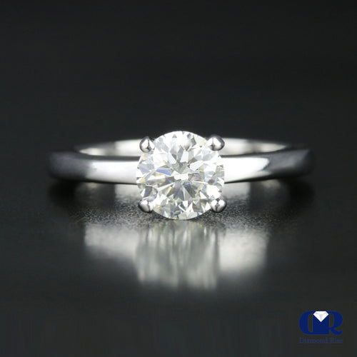 1.01 Carat Round Cut Diamond Solitaire Engagement Ring In 14K White Gold