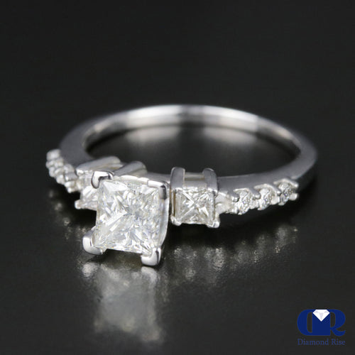 1.19 Carat Princess Cut Diamond Engagement Ring In 14K White Gold