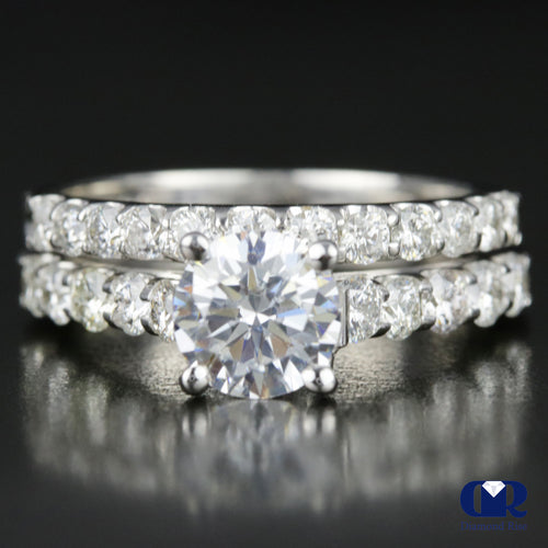2.88 Carat Round Cut Diamond Engagement Ring Set In 14K White Gold
