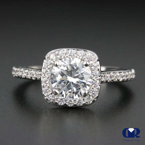 1.80 Carat Round Cut Diamond Halo Engagement Ring In 14K White Gold