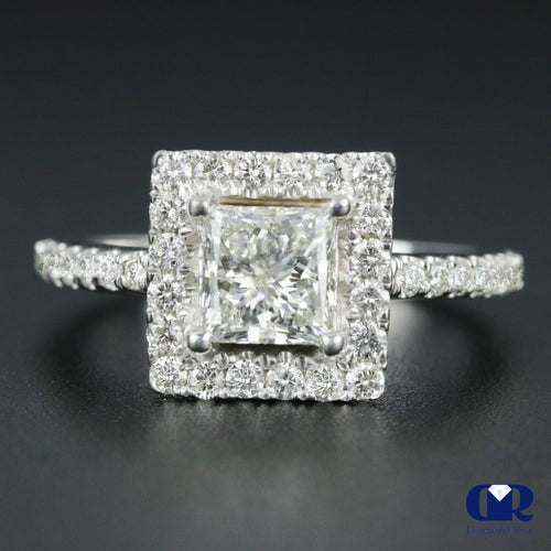 1.84 Carat Princess Cut Diamond Halo Engagement Ring In 14K White Gold