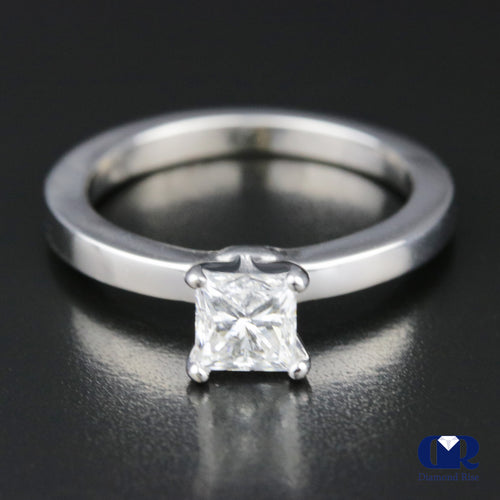 0.65 Carat Princess Cut Diamond 4 Prong Solitaire Engagement Ring In 14K White Gold