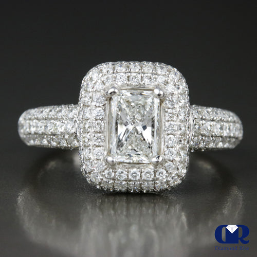 1.91 Carat Radiant Cut Diamond triple Halo Engagement Ring In 18K White Gold