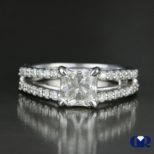 1.72 Carat Radiant Cut Diamond Split Shank Engagement Ring In 14K White Gold