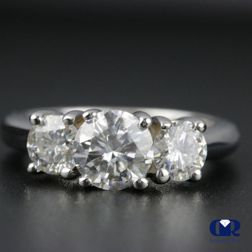 2.08 Carat Round Cut Diamond Three Stone Engagement Ring In 14K White Gold