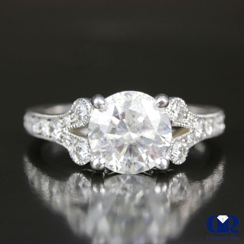 2.50 Carat Round Cut Diamond Engagement Ring In 14K White Gold