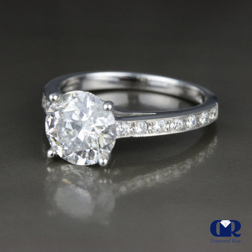 2.45 Carat Round Cut Diamond Engagement Ring In 14K White Gold
