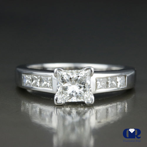 1.02 Carat Princess Cut Diamond Engagement Ring In 14K White Gold