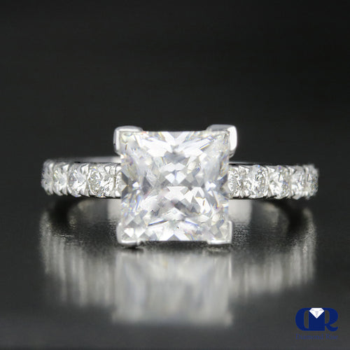 3.15 Carat Princess Cut Diamond Engagement Ring In 14K White Gold