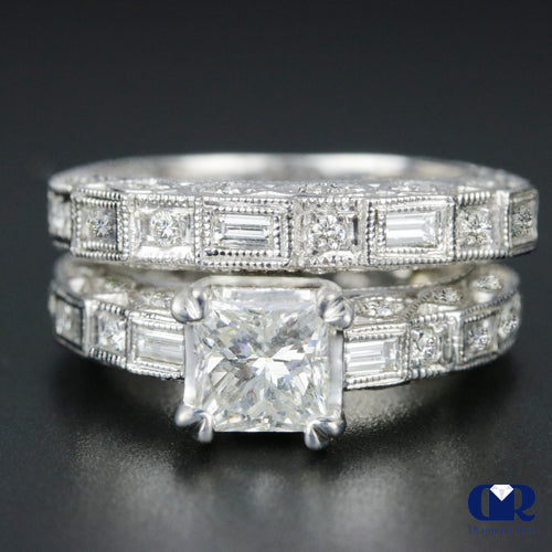 3.25 Carat Princess Cut Diamond Engagement Ring Set In 14K White Gold