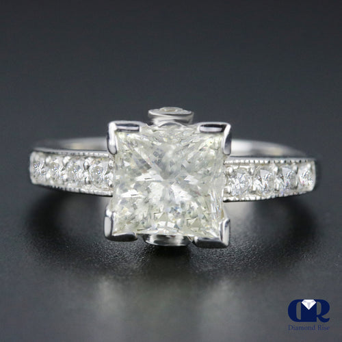 2.73 Carat Princess Cut Diamond Engagement Ring In 14K White Gold