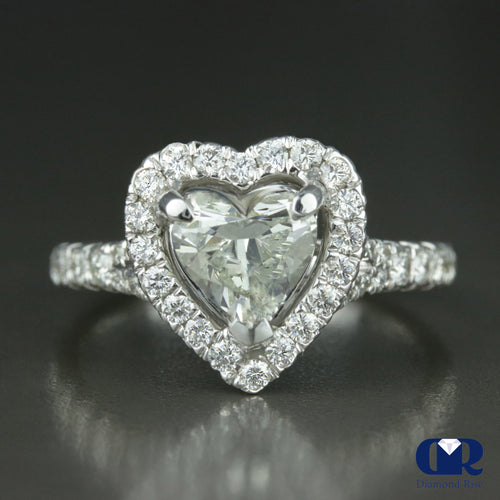 1.73 Carat Heart Shape Diamond Halo Engagement Ring 14k White Gold