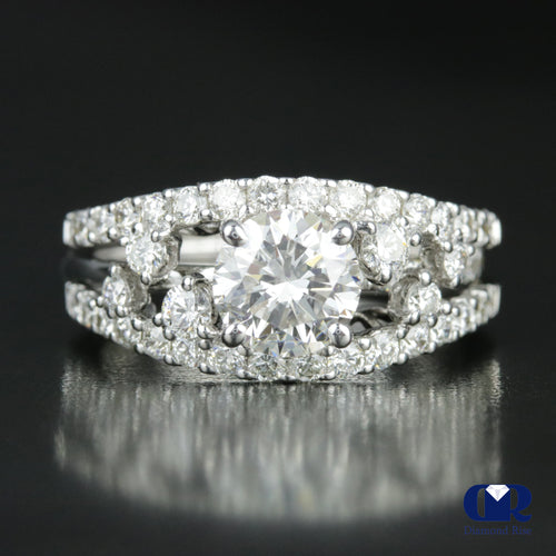 2.32 Carat Round Cut Diamond Engagement Ring Set In 18K White Gold