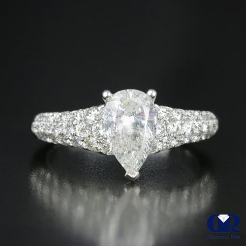 1.81 Carat Pear Shaped Diamond Engagement Ring In 18K White Gold