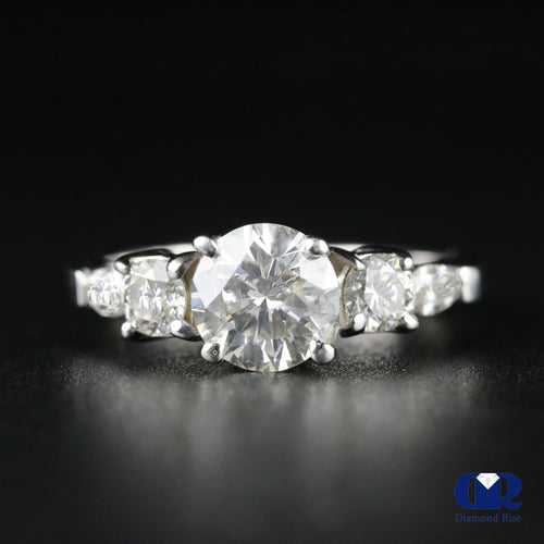 1.68 Carat Round Cut Diamond Engagement Ring In 14K White Gold