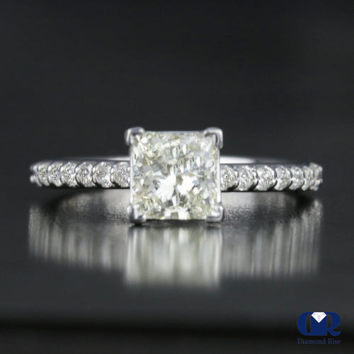 1.55 Carat Princess Cut Diamond Engagement Ring In 14K White Gold