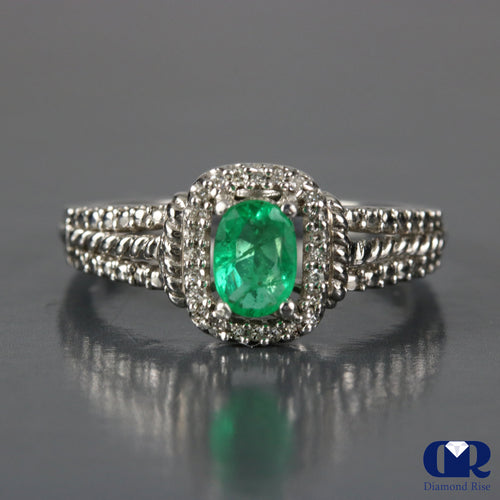 0.75 Carat Natural Emerald Stone Ring 14K White Gold