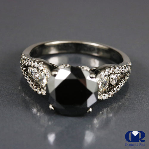 3.35 Carat Black And White Diamond Engagement Ring In 14K Gold