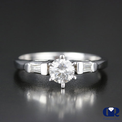0.52 Carat Round Cut Diamond Engagement Ring In 14K White Gold