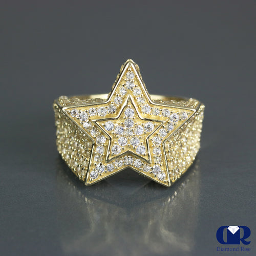 Men's 2.78 Carat Diamond Star Pinky Ring In 14K Gold