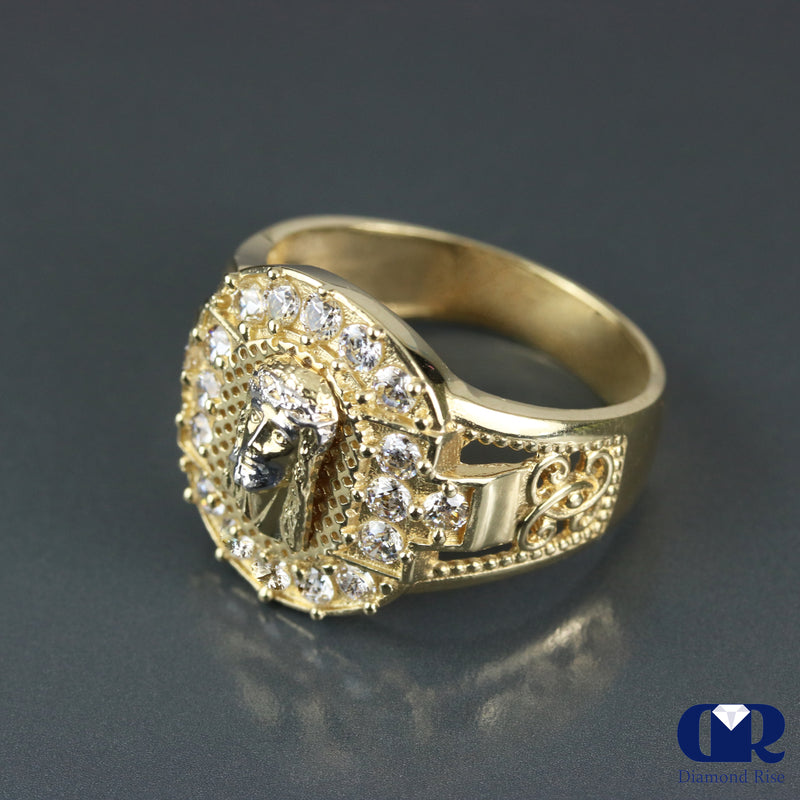 Men's 14K Gold Jesus Diamond Pinky Ring