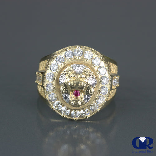 Men's Lion Head Diamond Ring In 14K Gold