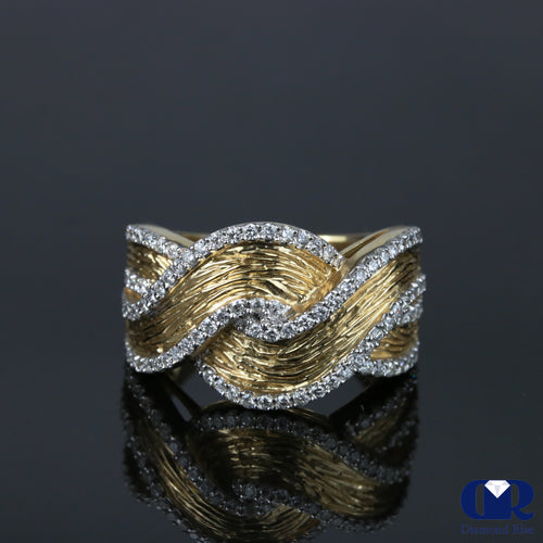 Diamond Hammer Wave Shaped Wedding Ring In 14K Gold