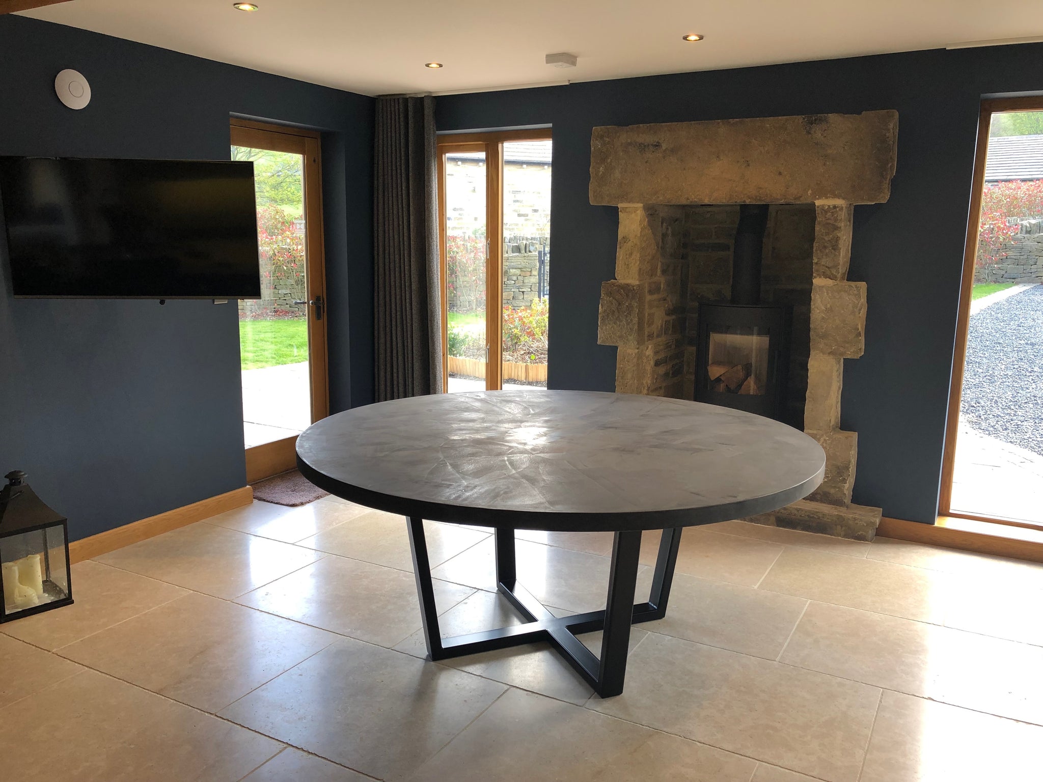 Round Polished Concrete Dining Table In Mid Grey Daniel Polished Concrete