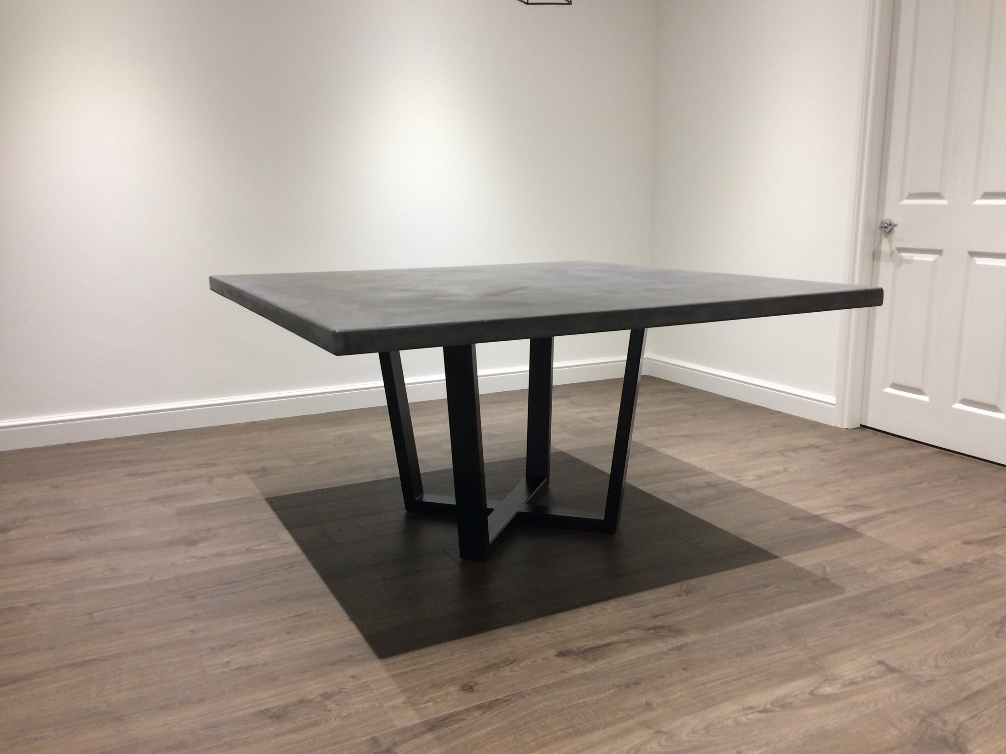 Mid Grey Polished Concrete Square Dining Table With Steel Pedestal Bas Daniel Polished Concrete
