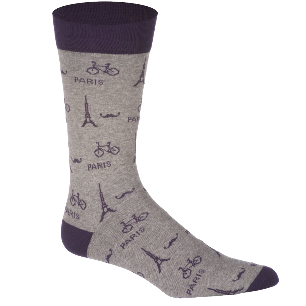 Corgi Eiffel Tower Collage Grey and Purple Mens Socks - Large (10.5-12)