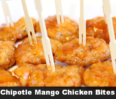 Chipotle Mango Chicken Bites recipe smarty had a party blog elegant disposable plastic dinnerware recipe blog post