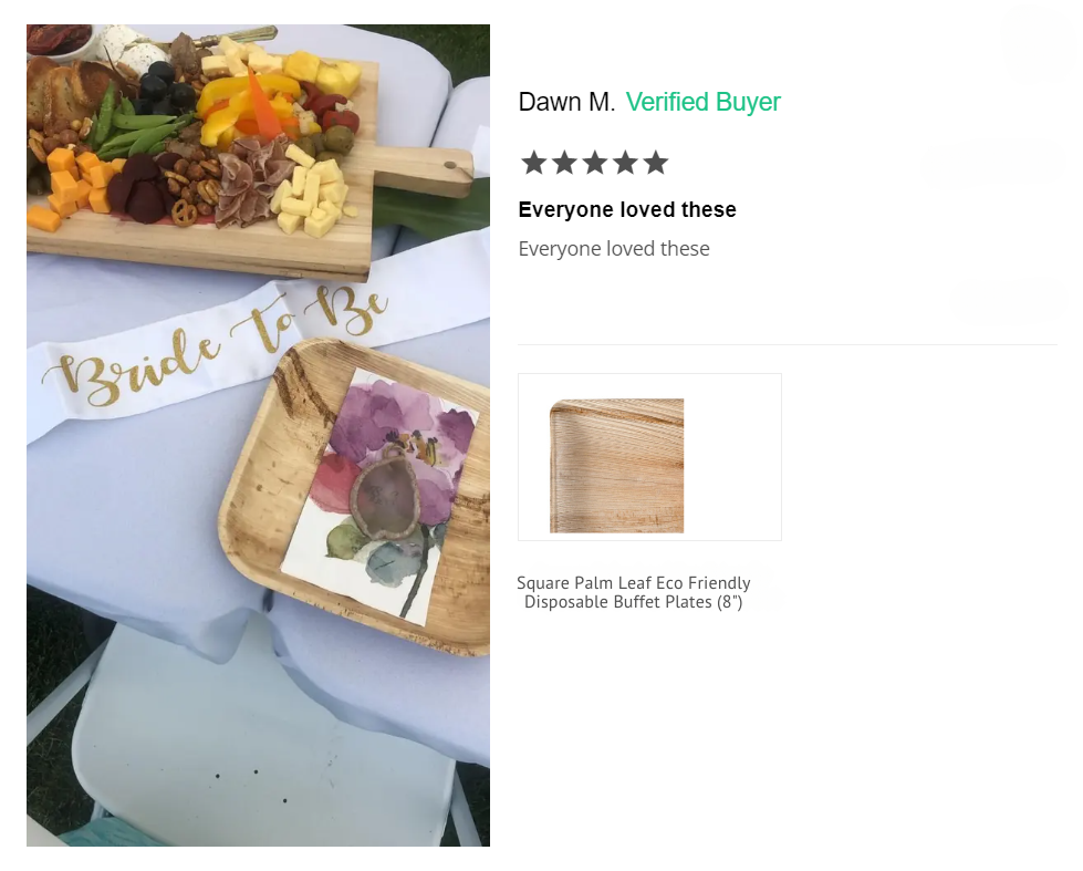 Beautiful bridal shower setting with rustic, eco-friendly, palm leaf plates.