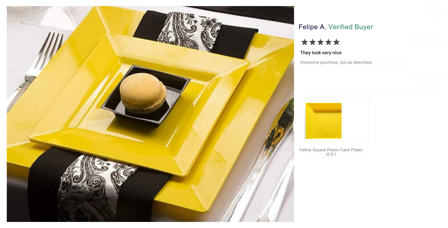 Modern disposable dinnerware set in yellow and black color scheme.