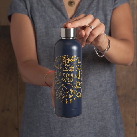 Stay Wild water bottle designed in BC