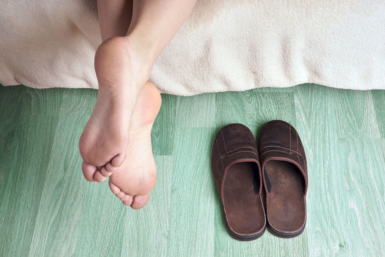 leather slippers on the ground