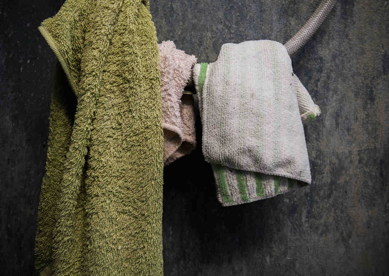 hanged used and dirty towels