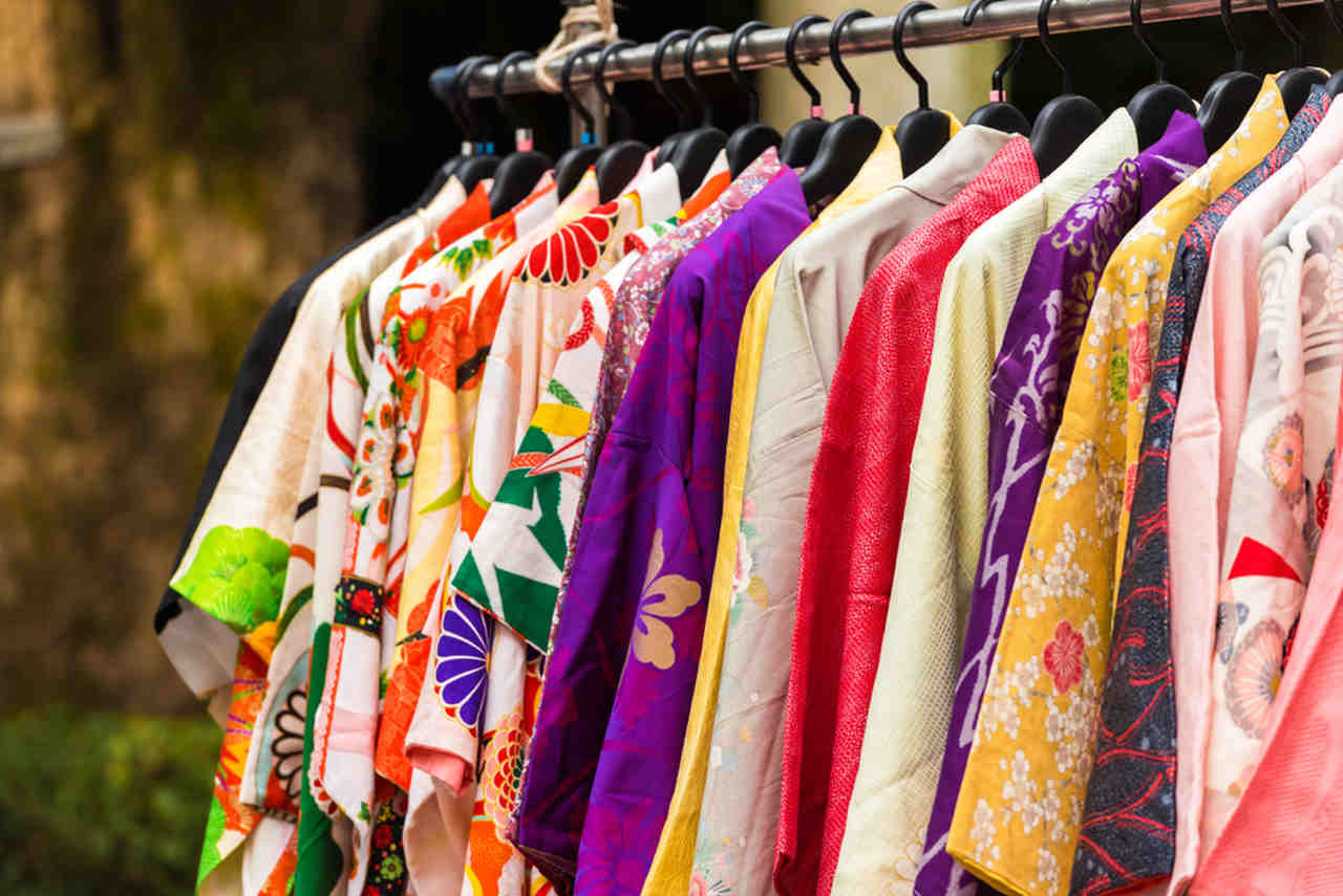 hanged kimonos with different colors