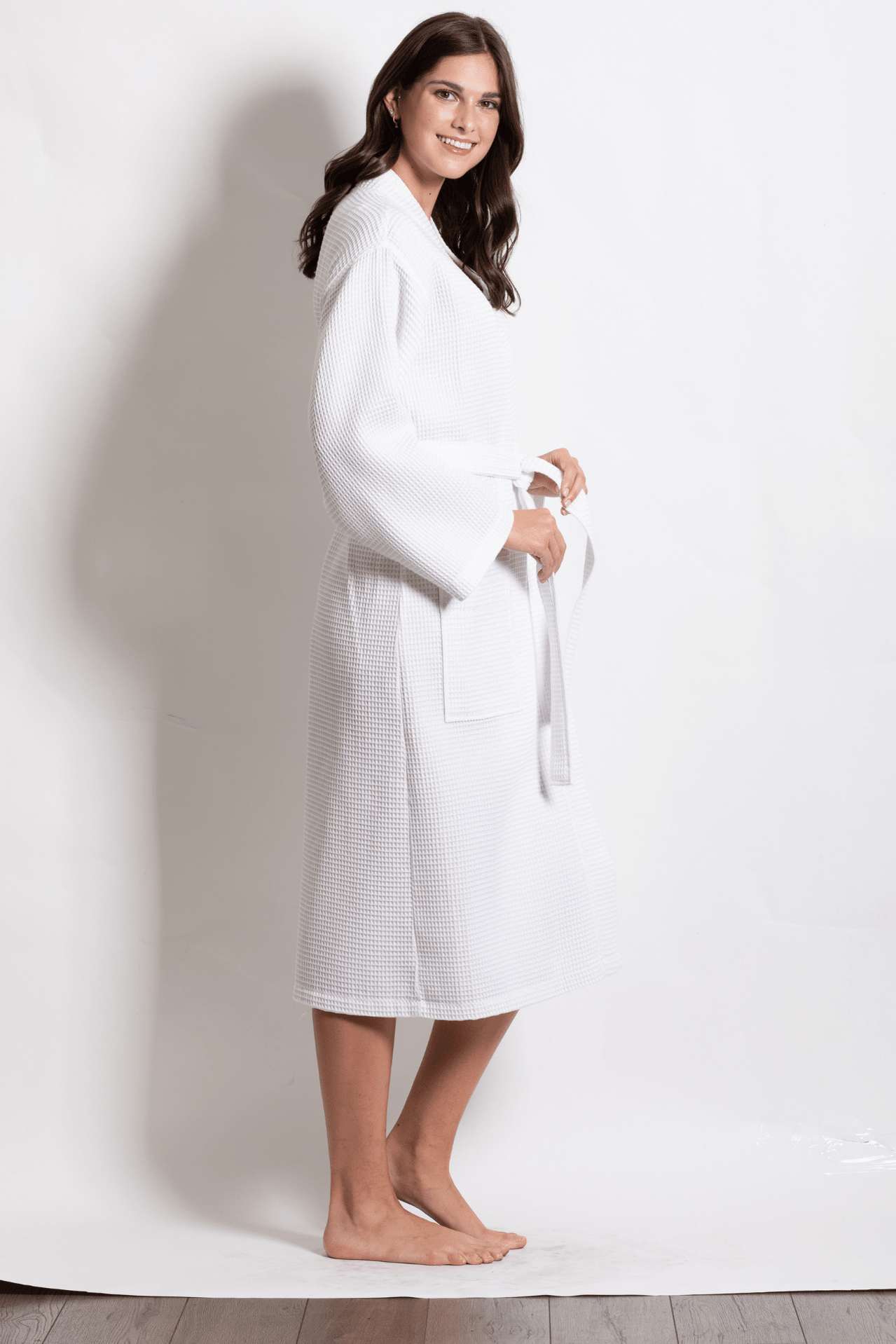 Premium Waffle Robe Long Polyblend White — Robesnmore 5165