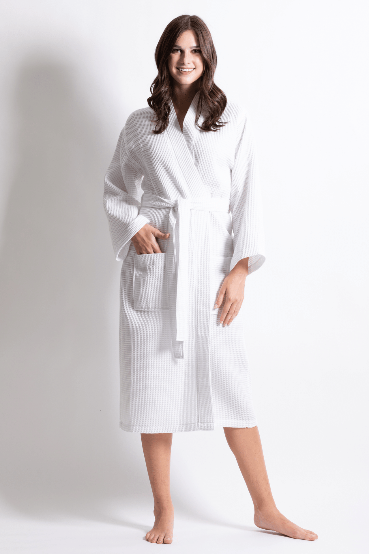 Premium Waffle robe long, Polyblend white — RobesNmore