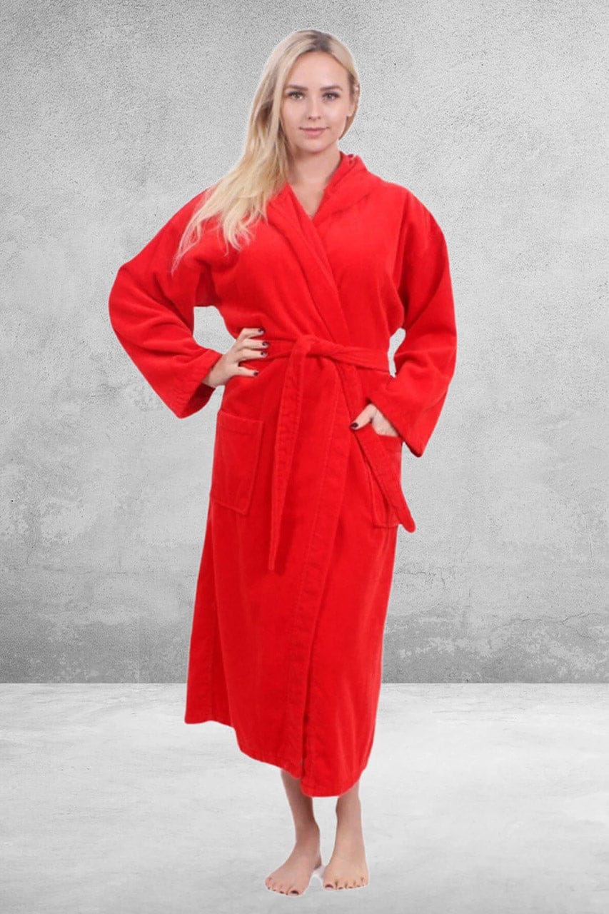 Download Women's Velour Terry Red Bathrobe, Hooded, Wholesale ...