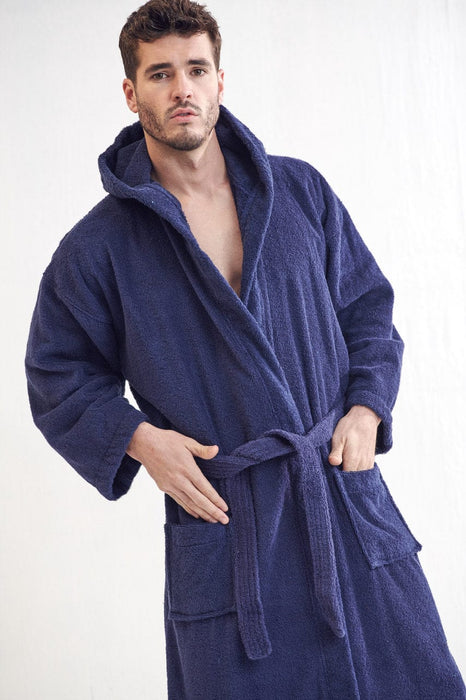 Men's Terry Cloth Navy Bathrobe, Hooded, Wholesale Bathrobes, Spa Robes ...