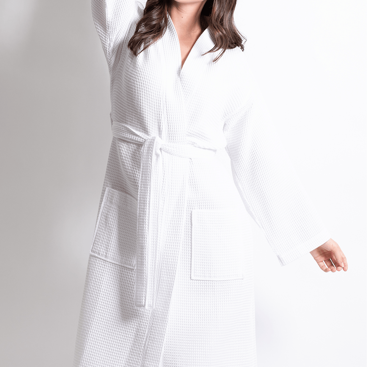 Premium Waffle robe long, Polyblend white — RobesNmore