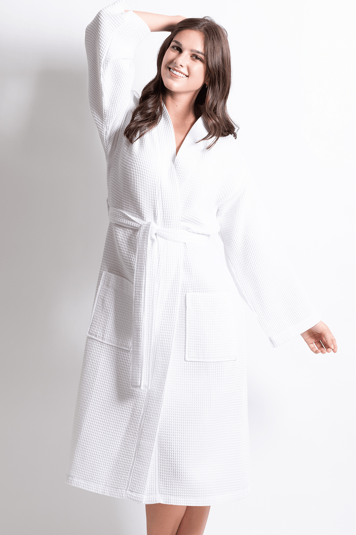 Download Premium Waffle robe long, Polyblend white — RobesNmore