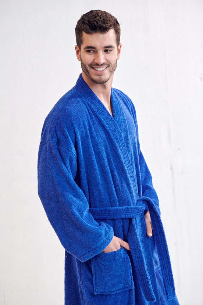 Men S Terry Royal Blue Bathrobe Kimono Style Wholesale Bathrobes Spa