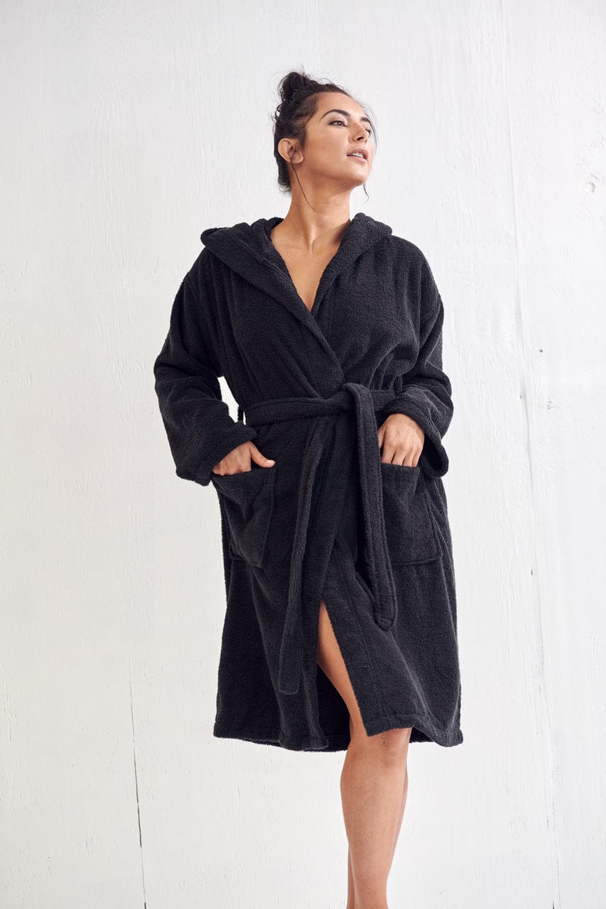 Download Women's Velour Terry Black Bathrobe, Hooded — RobesNmore